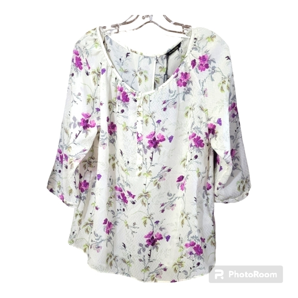 Massimo Dutti cream silk floral 3/4 sleeve blouse tunic nwt ✨️